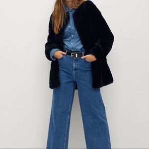 NWT Mango Faux Shearling Coat - Black XS